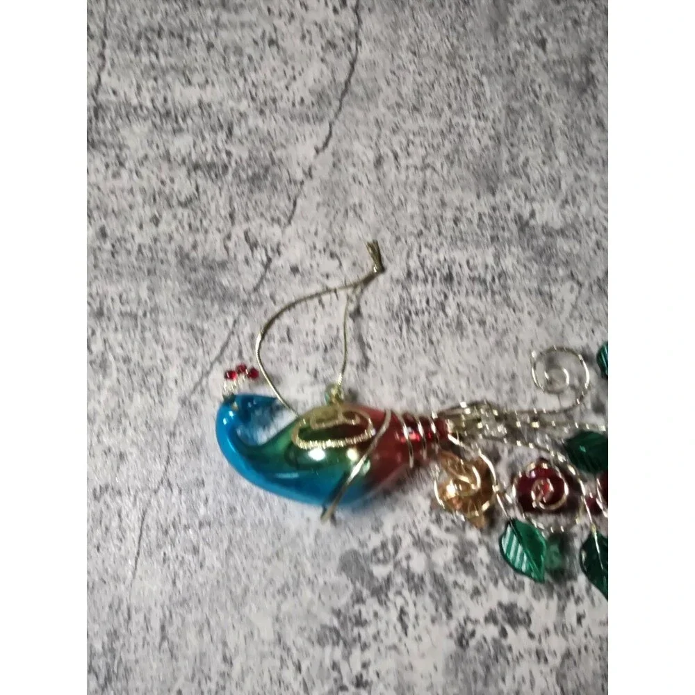 Vintage Blue Green Peacock Blown Glass Christmas Ornament Ornate Tail Nice